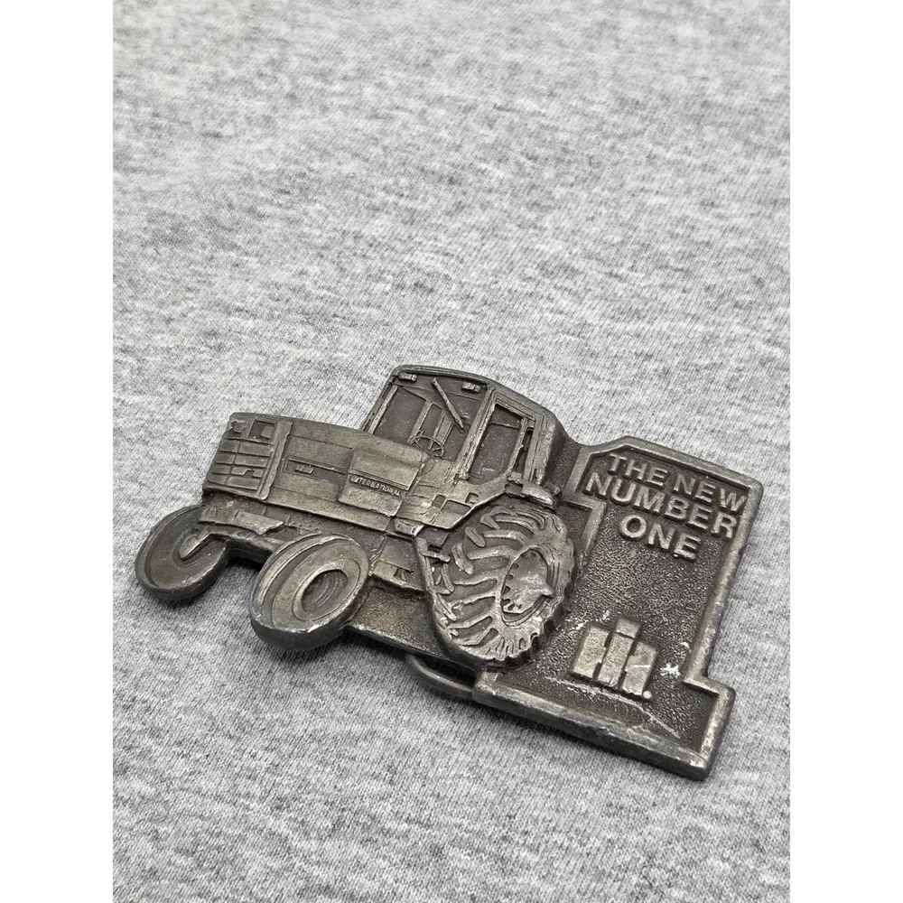 Vintage International Harvester New Number One Tractor Pewter Belt Buckle Farm
